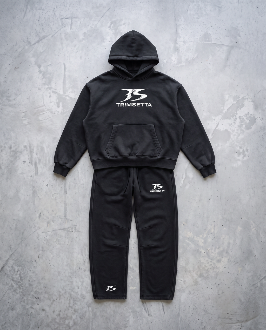 Blackout Sweatpants – full Blackout Set flat lay on concrete